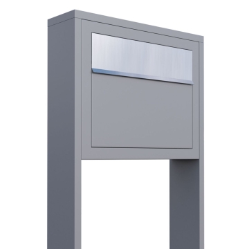 Postkasse med stander Elegance grå metallic med klap i rustfrit stål