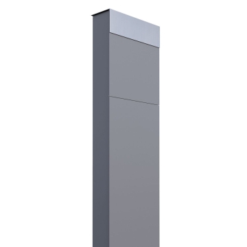 Postkasse med stander The Box grå metallic med klap i rustfrit stål