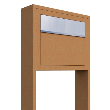 Postkasse med stander Elegance rust med klap i rustfrit stål