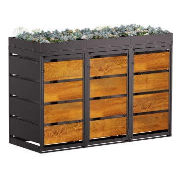 Affaldscontainer Egon til 3 stk. 120 liters spande i antracit med trædekor front.