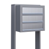 Postkasseanlæg Cube for Three grå metallic med klap i rustfrit stål