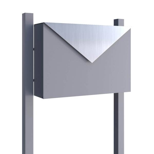 Postkasse med stander Letter grå metallic med klap i rustfrit stål
