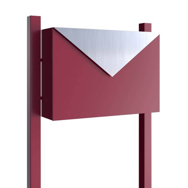 Postkasse med stander Letter rød med klap i rustfrit stål