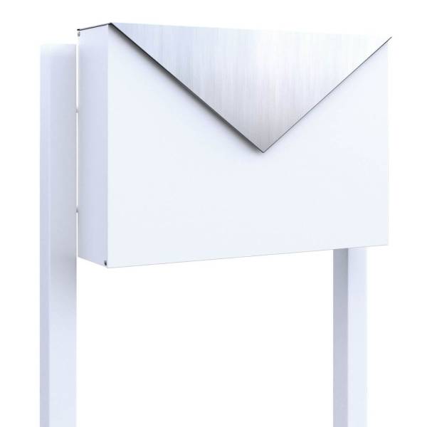 Postkasse med stander Letter hvid med klap i rustfrit stål